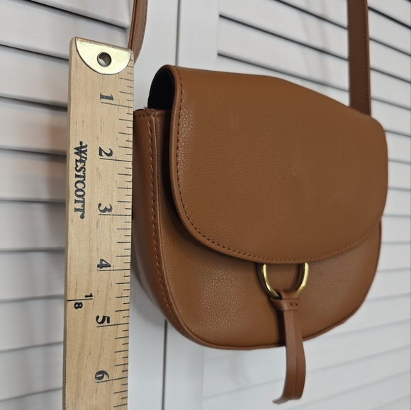 JJ WINTERS Ivy Crossbody Mini Saddle Bag  Cognac Genuine Leather Gold Ring Women - Picture 12 of 15